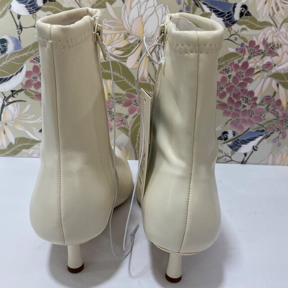 Pointed Toe Cream Ankle Boots Size 7 Faux Leather Zipper Closure Kitten Heel - Picture 4 of 9
